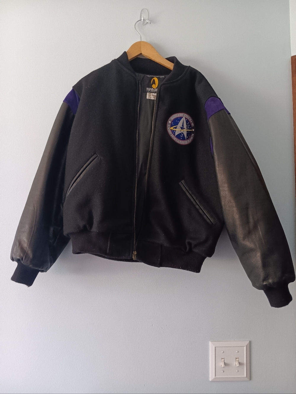 Vintage 1997 Star Trek Experience Varsity Jacket Starfleet Leather Sleeve S